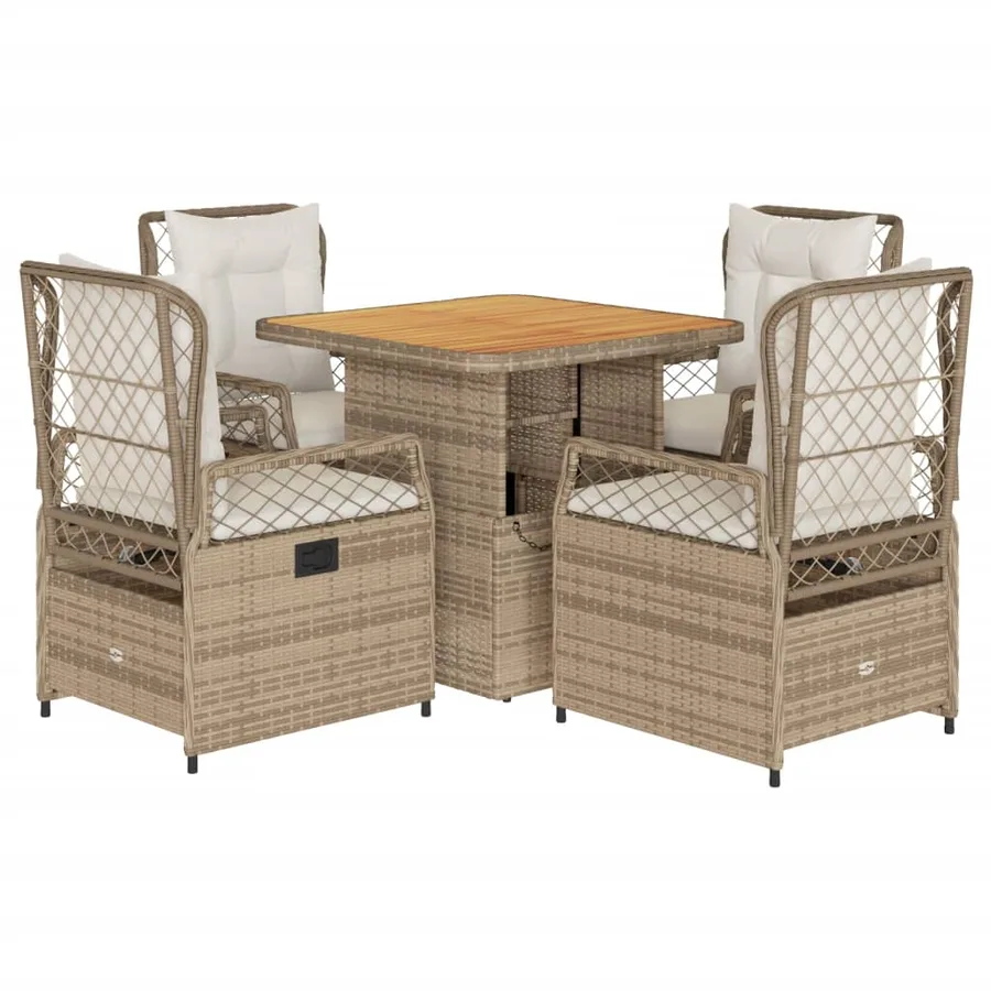 Ensemble à manger de jardin avec coussins 5pcs Beige poly rotin - 2