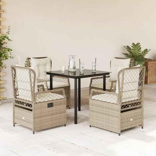 Ensemble à manger de jardin avec coussins 5pcs Beige poly rotin