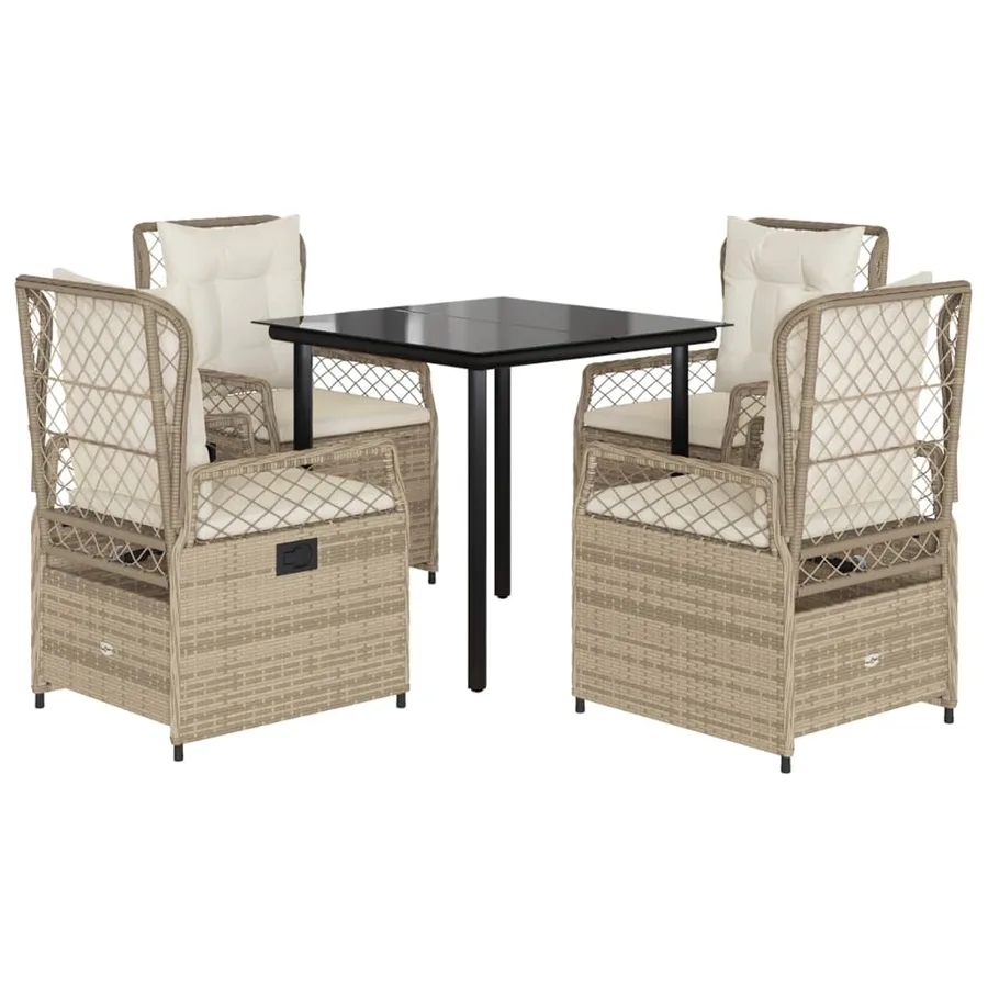 Ensemble à manger de jardin avec coussins 5pcs Beige poly rotin - 2