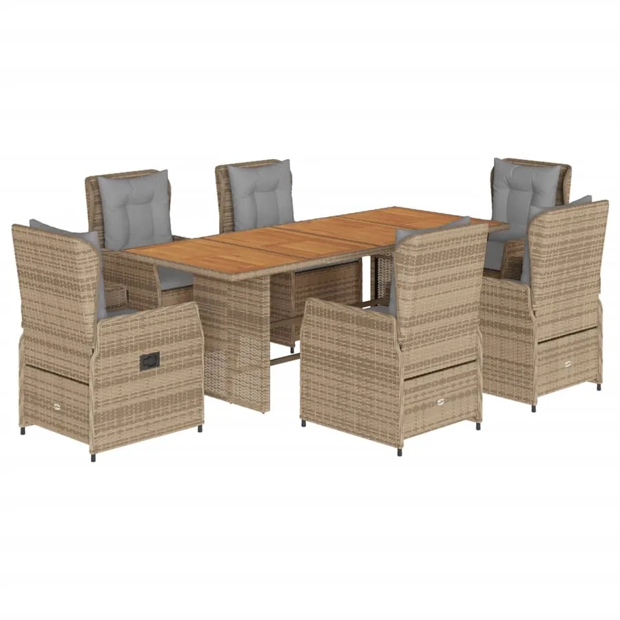 Ensemble à manger de jardin et coussins 7 pcs beige poly rotin - 2