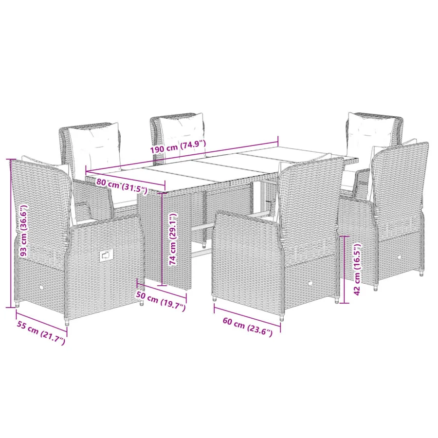 Ensemble à manger de jardin et coussins 7 pcs beige poly rotin - 8