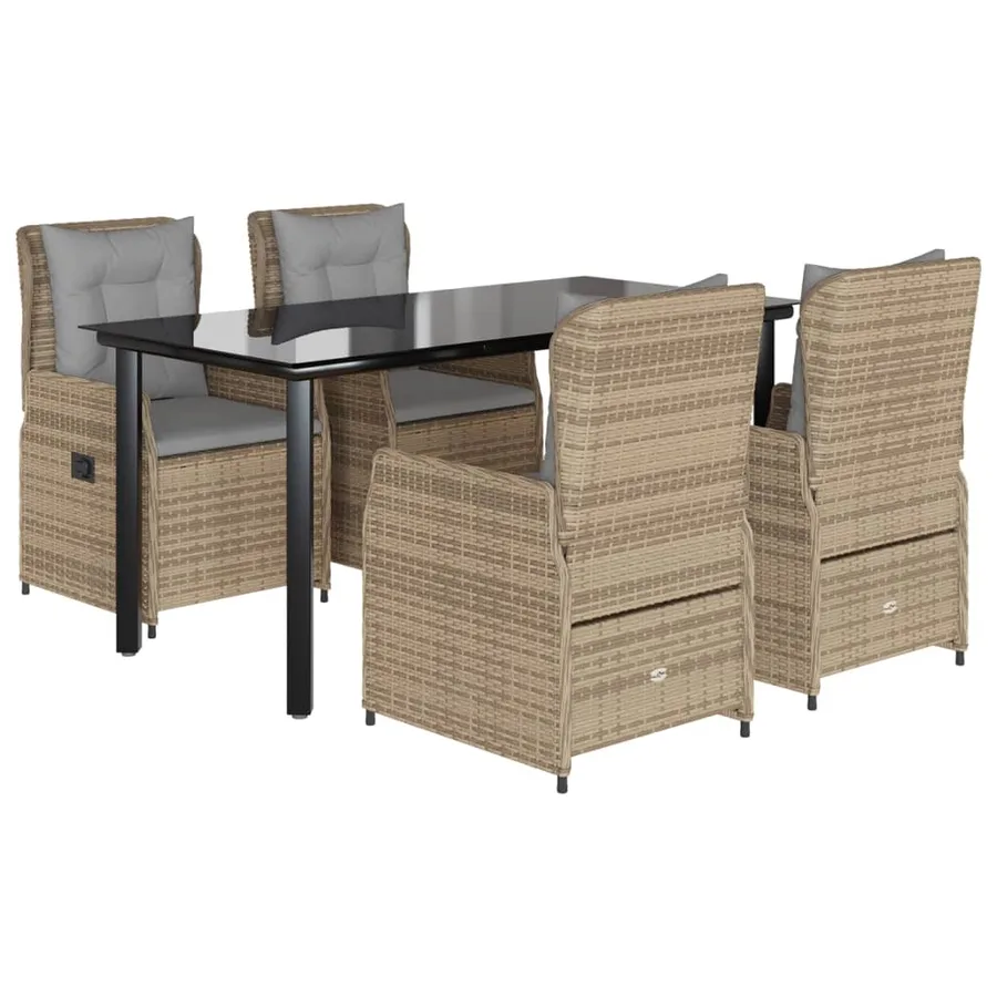 Ensemble à manger de jardin avec coussins 5pcs Beige poly rotin - 2