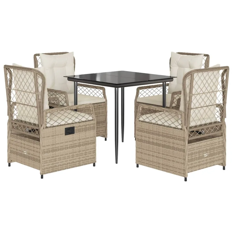 Ensemble à manger de jardin avec coussins 5pcs Beige poly rotin - 2