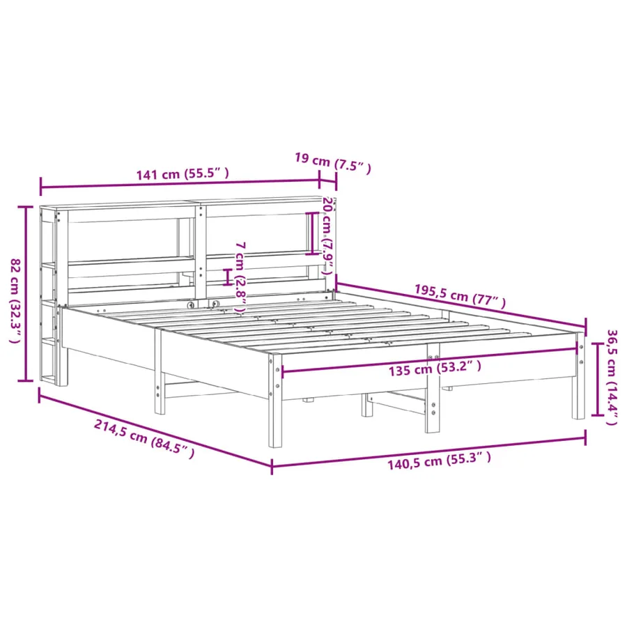 Cadre de lit sans matelas blanc 135x190 cm bois de pin massif - 12