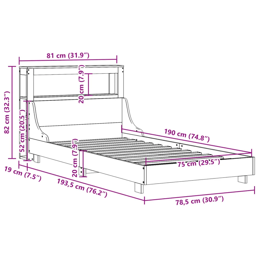 Cadre de lit sans matelas blanc 75x190 cm bois de pin massif - 12