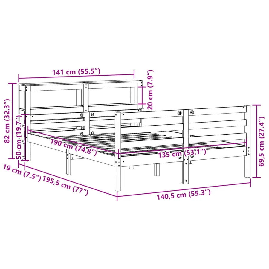 Cadre de lit et tête de lit sans matelas blanc 135x190 cm - 11