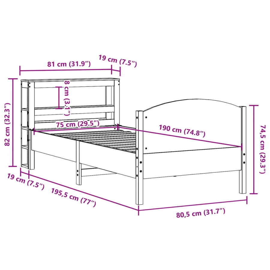 Cadre de lit sans matelas blanc 75x190 cm bois de pin massif - 12