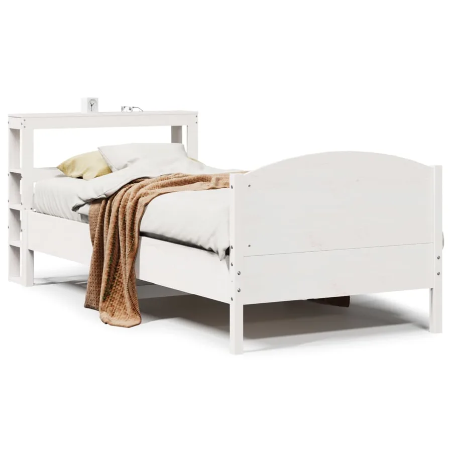 Cadre de lit sans matelas blanc 75x190 cm bois de pin massif - 2