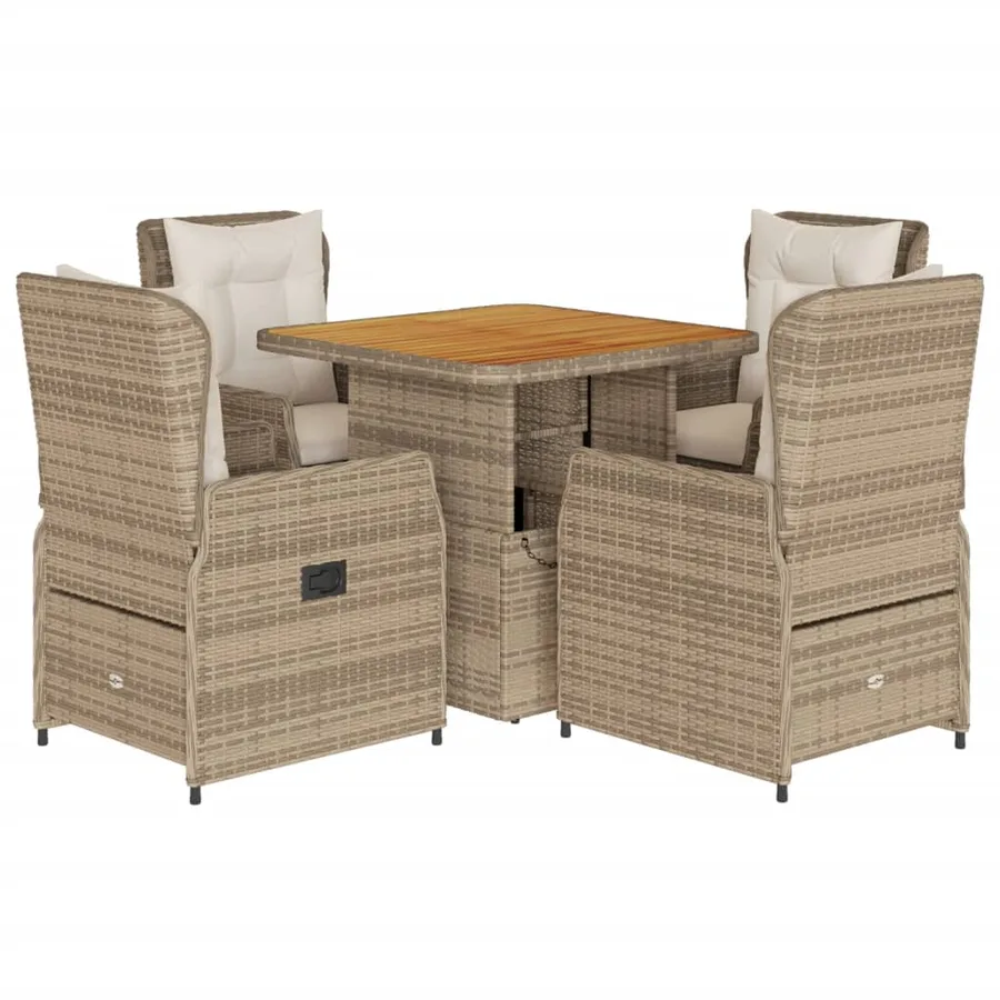 Ensemble à manger de jardin avec coussins 5pcs Beige poly rotin - 2
