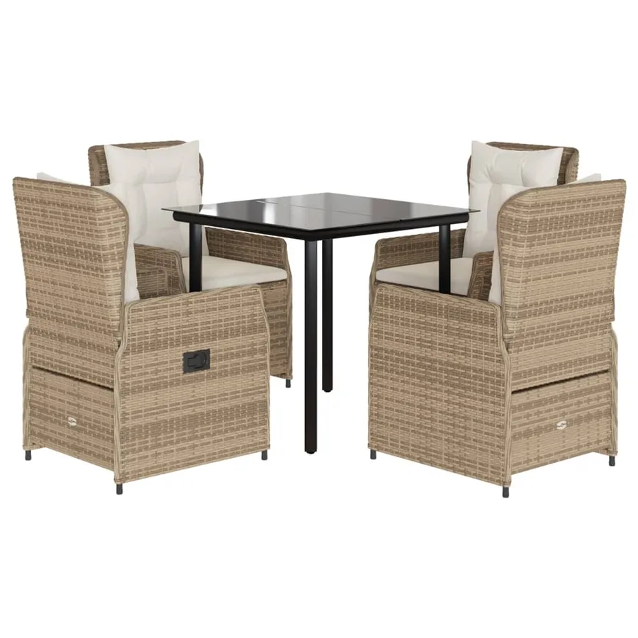 Ensemble à manger de jardin avec coussins 5pcs Beige poly rotin - 2