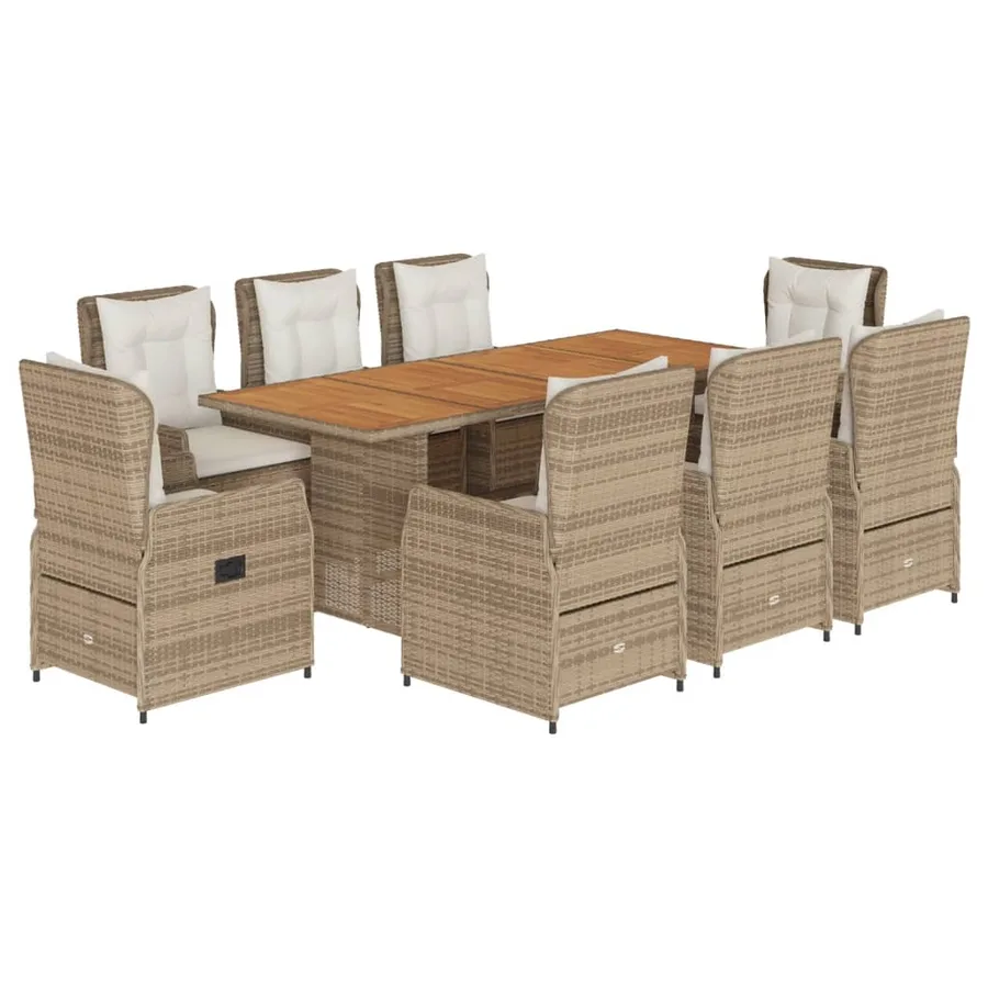 Ensemble à manger de jardin et coussins 9 pcs beige Poly rotin - 2