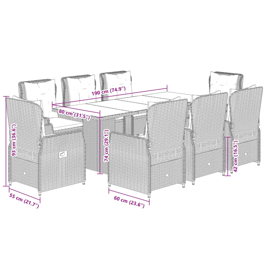 Ensemble à manger de jardin et coussins 9 pcs beige Poly rotin - 8