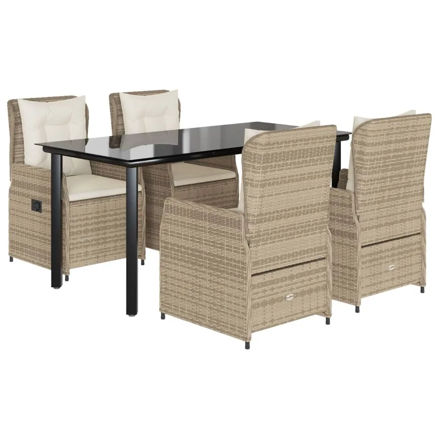 Ensemble à manger de jardin avec coussins 5pcs Beige poly rotin - 2
