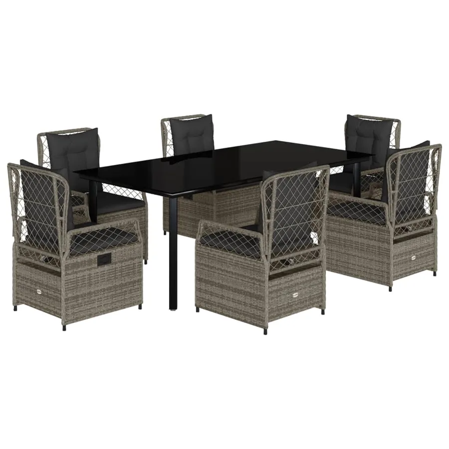 Ensemble à manger de jardin et coussins 7 pcs gris rotin - 2