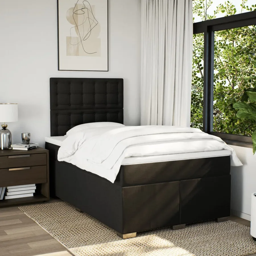 Sommier à lattes de lit avec matelas Noir 120x200 cm Tissu - 4