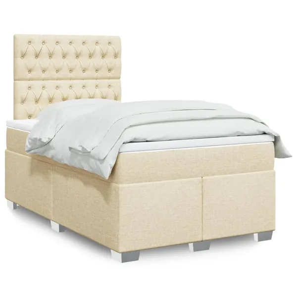 Sommier à lattes de lit avec matelas Crème 120x200 cm Tissu