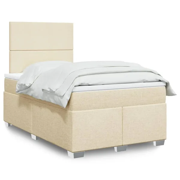 Sommier à lattes de lit avec matelas Crème 120x200 cm Tissu