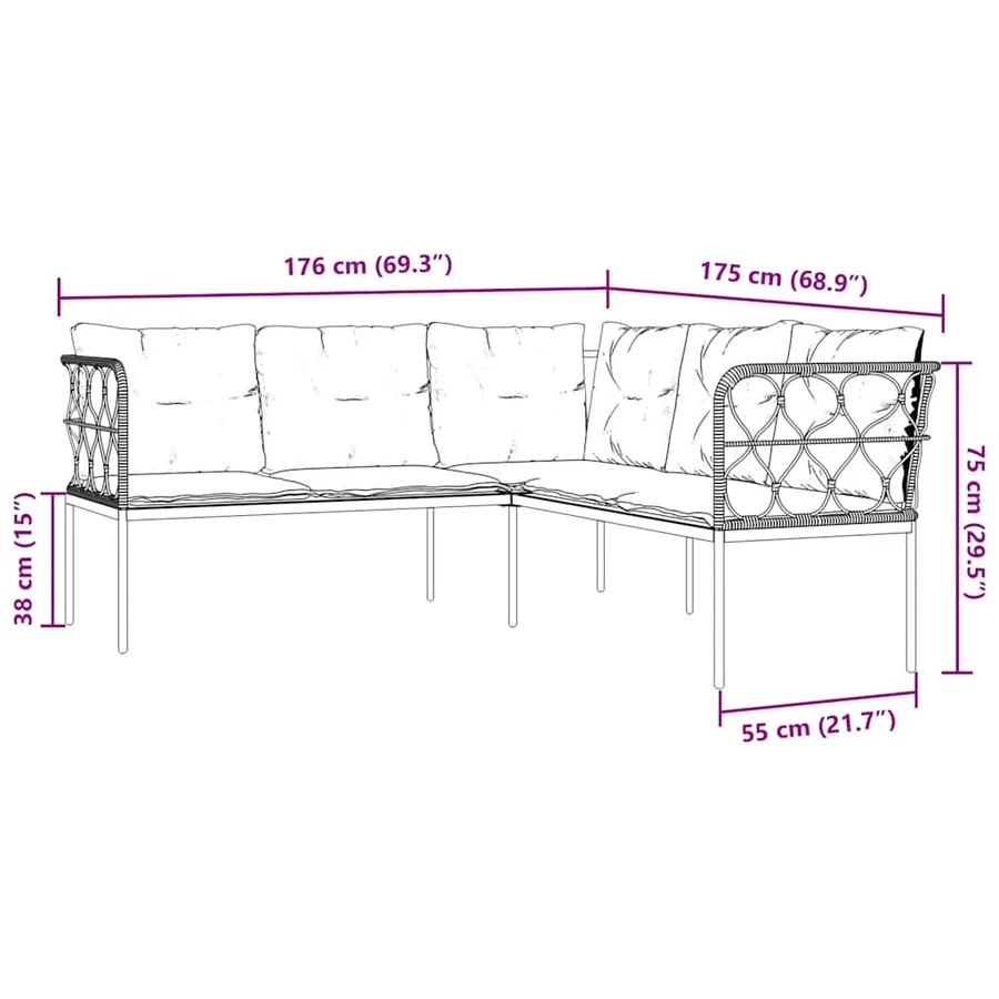 Ensemble de canapés de jardin et coussins noir acier textilène - 10