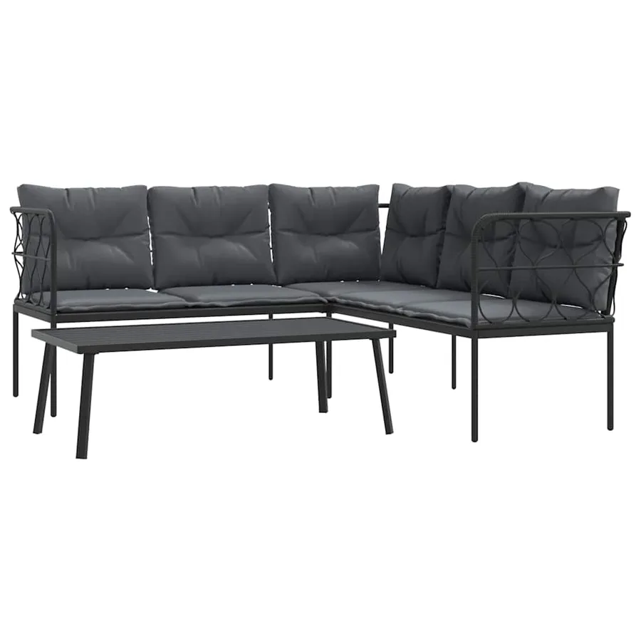 Ensemble de canapés de jardin et coussins noir acier textilène - 2