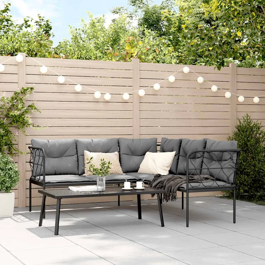 Ensemble de canapés de jardin et coussins noir acier textilène - 3