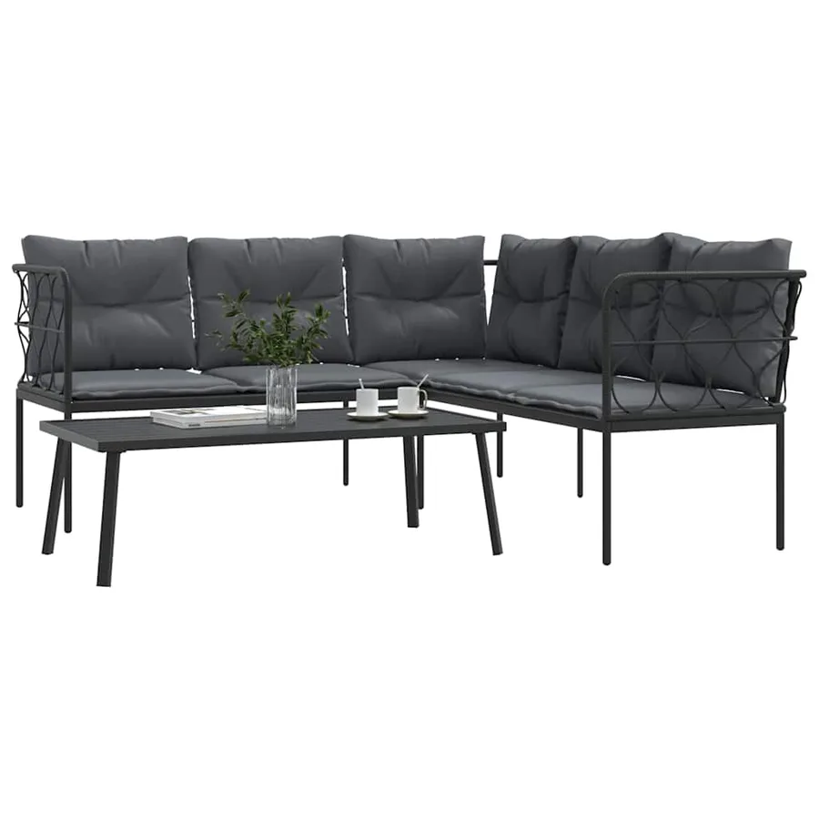 Ensemble de canapés de jardin et coussins noir acier textilène - 4