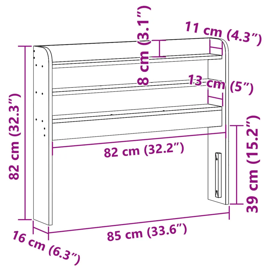 Tête de lit avec étagères 75 cm bois massif de pin - 9