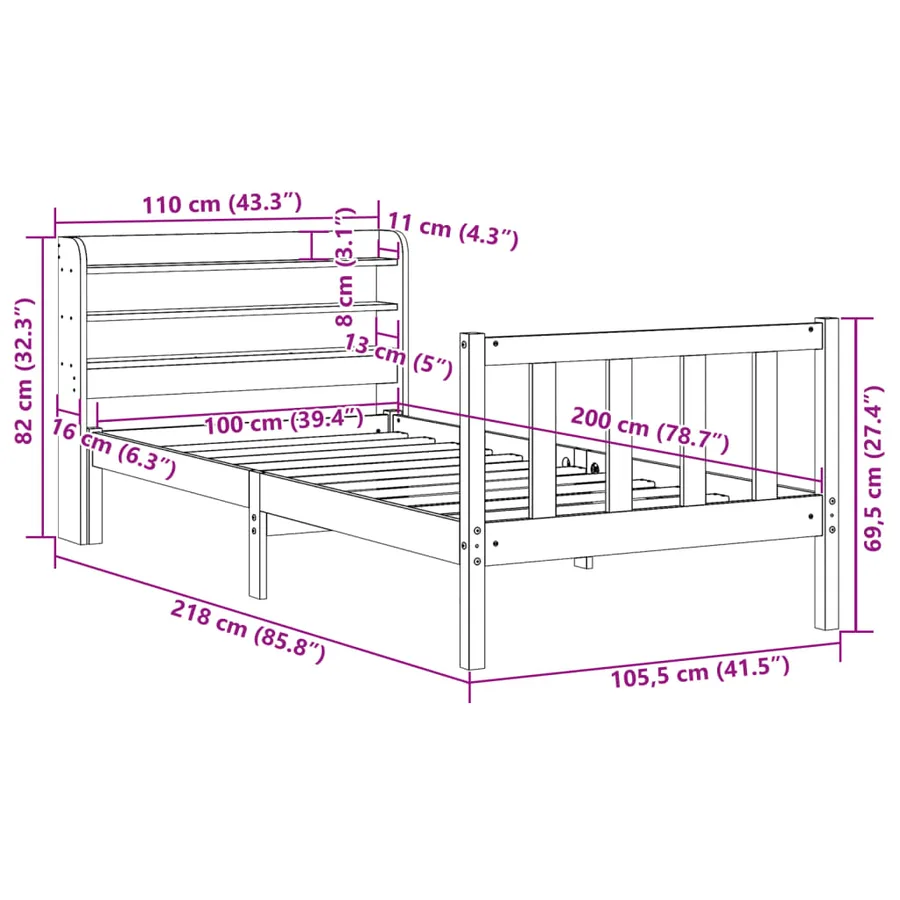 Cadre de lit et tête de lit sans matelas cire marron 100x200 cm - 12