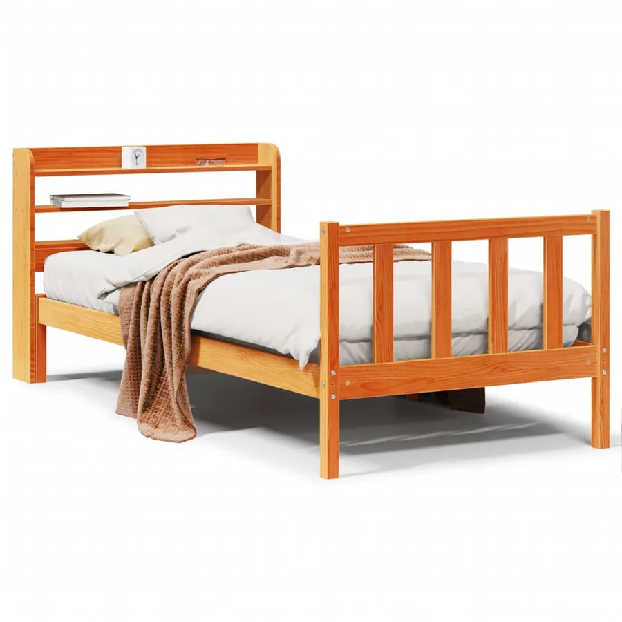 Cadre de lit et tête de lit sans matelas cire marron 100x200 cm - 2