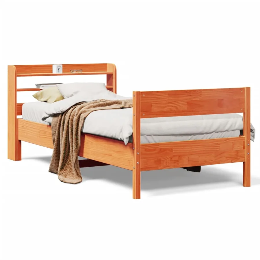 Cadre de lit sans matelas cire marron 100x200cm bois pin massif - 2