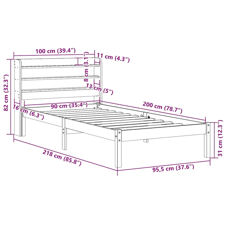 Cadre de lit sans matelas 90x200 cm bois de pin massif - 12