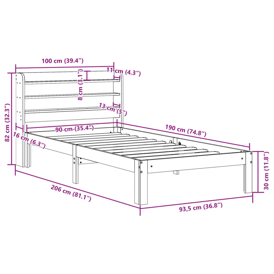 Cadre de lit avec tête de lit sans matelas 90x190 cm - 11