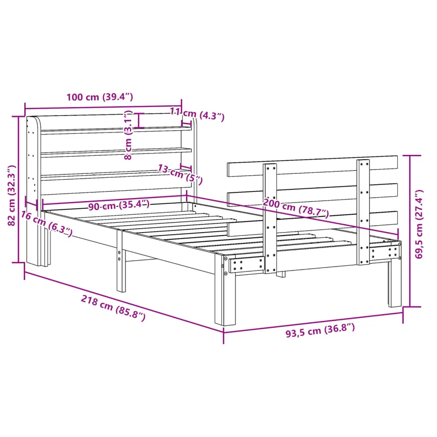 Cadre de lit avec tête de lit sans matelas 90x200 cm - 11
