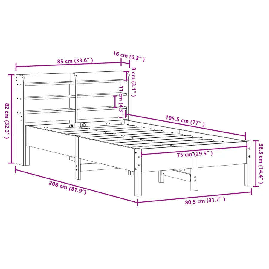 Cadre de lit sans matelas cire marron 75x190 cm bois pin massif - 12