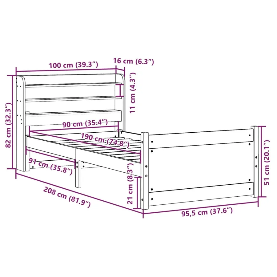 Cadre de lit avec tête de lit sans matelas 90x190 cm - 12