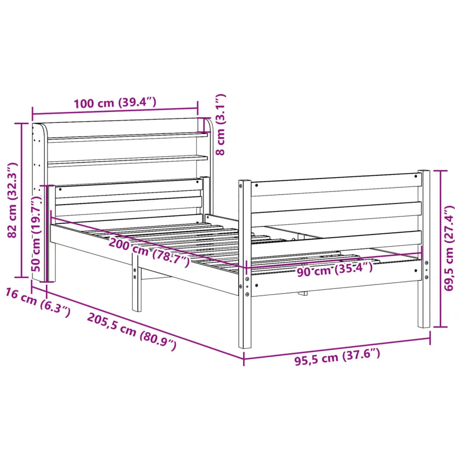 Cadre de lit avec tête de lit sans matelas 90x200 cm - 11