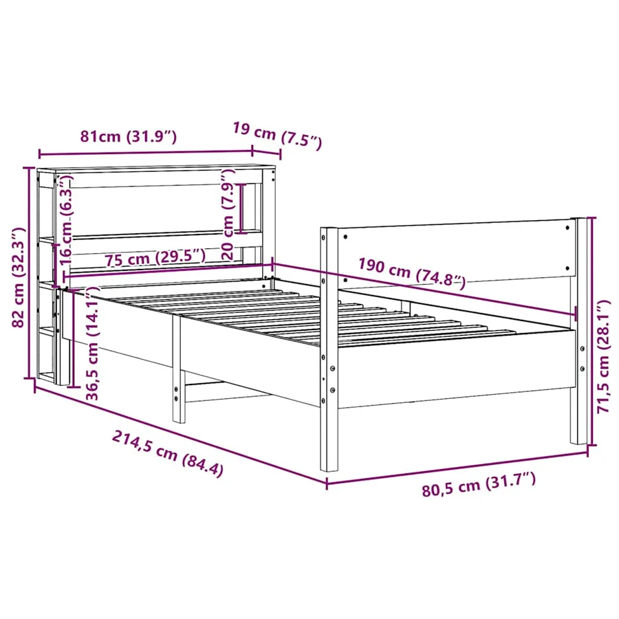 Cadre de lit sans matelas 75x190 cm bois de pin massif - 12