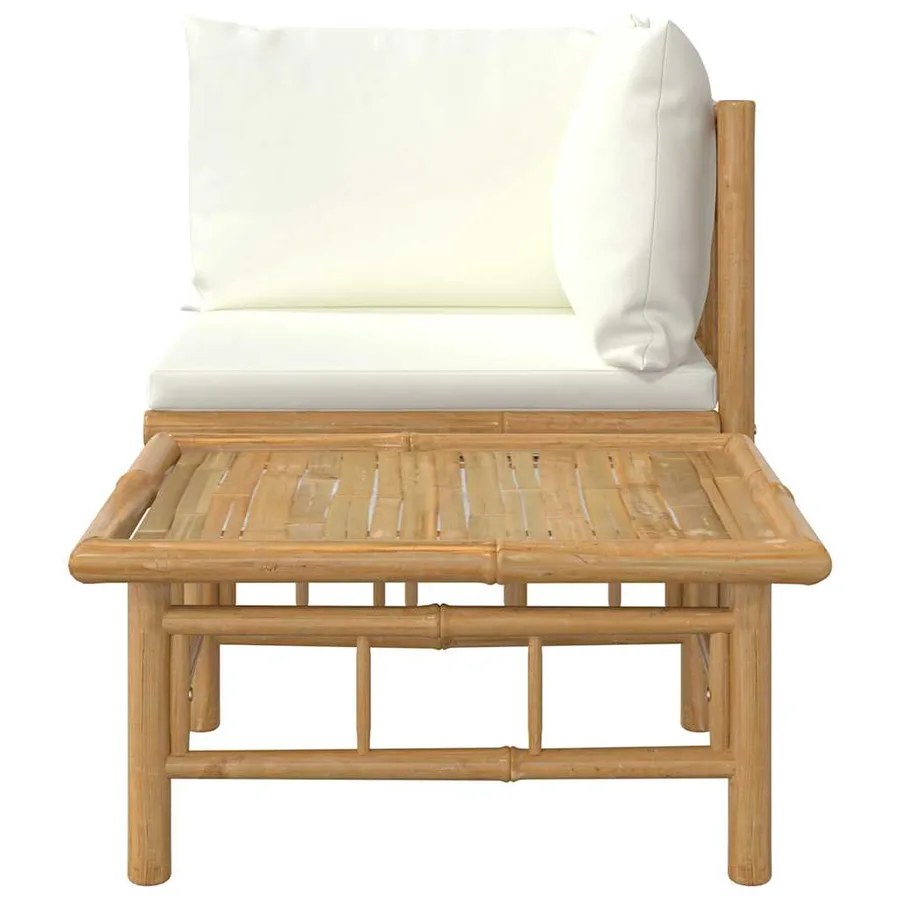 Salon de jardin 2 pcs avec coussins blanc crème bambou - 4
