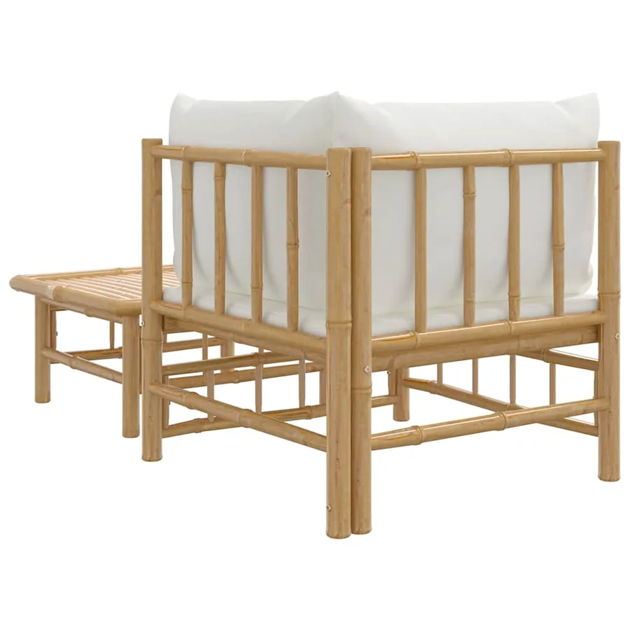 Garden lounge set 2 pcs with cushions creamy white bamboo - 5