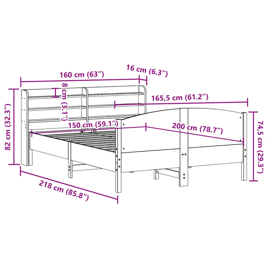 Cadre de lit sans matelas 150x200 cm bois de pin massif - 12