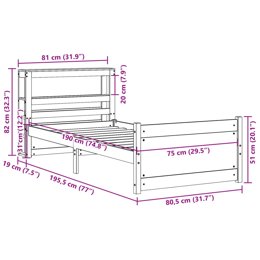 Cadre de lit avec tête de lit sans matelas 75x190 cm - 12