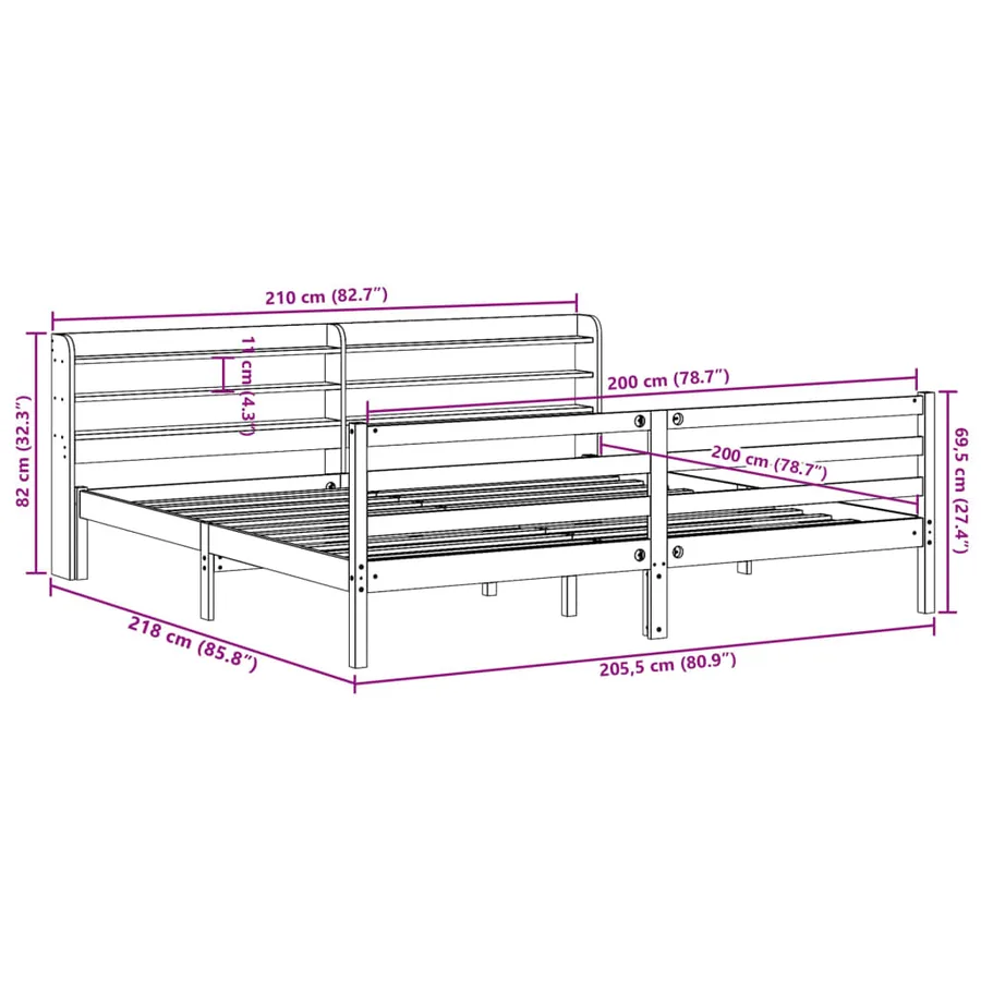 Cadre de lit sans matelas cire marron 200x200cm bois pin massif - 11