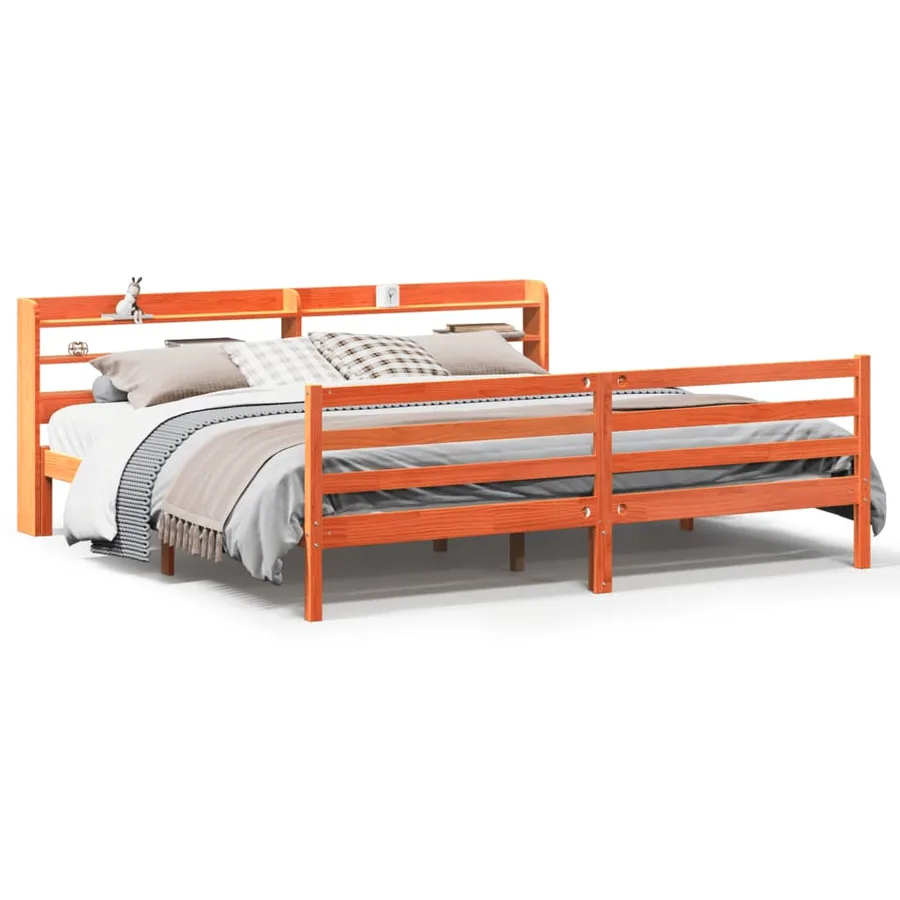 Cadre de lit sans matelas cire marron 200x200cm bois pin massif - 2