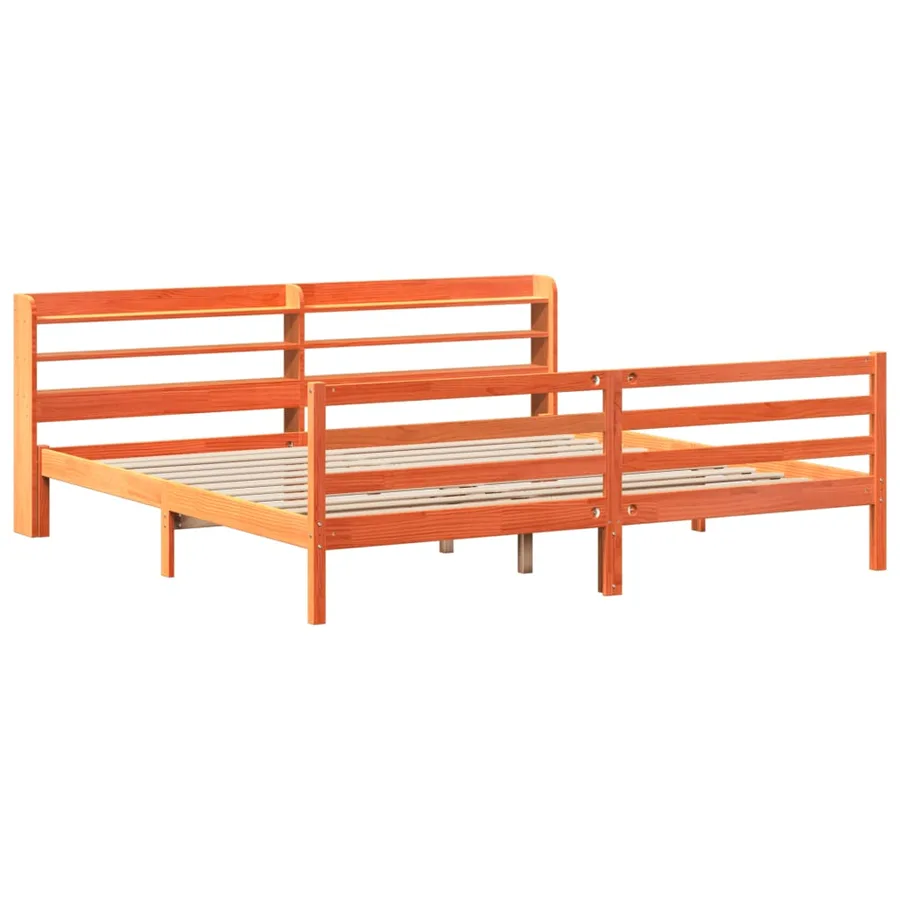 Cadre de lit sans matelas cire marron 200x200cm bois pin massif - 3