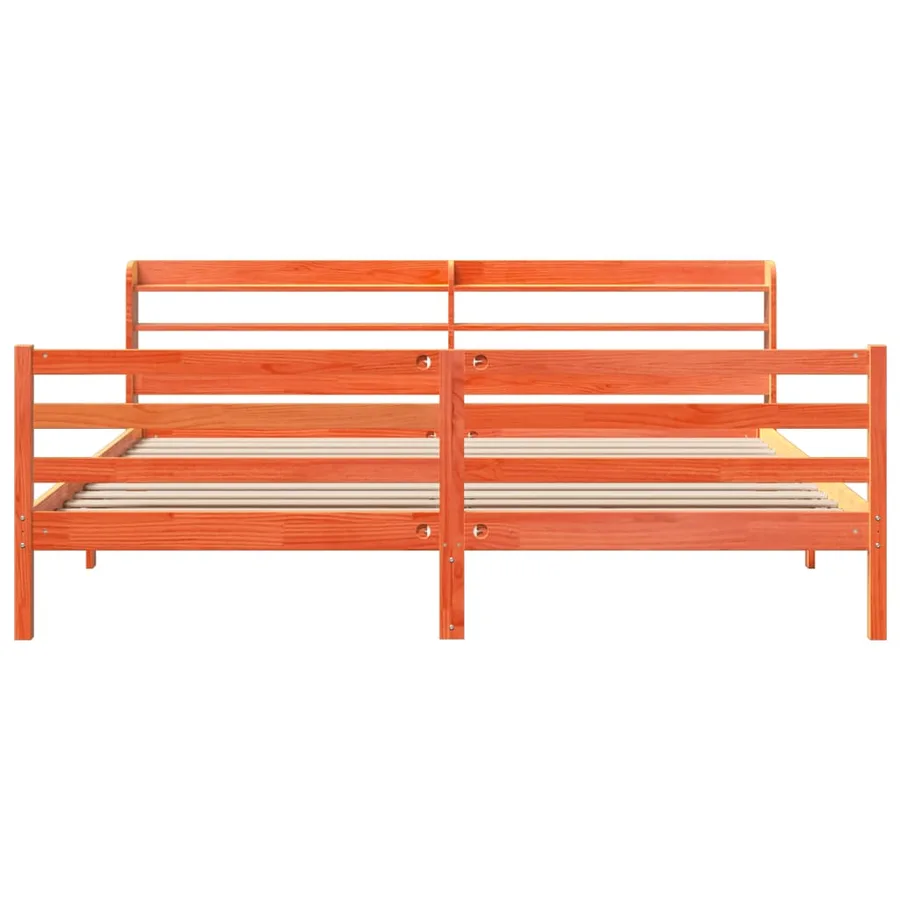 Cadre de lit sans matelas cire marron 200x200cm bois pin massif - 4