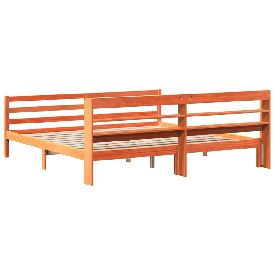 Cadre de lit sans matelas cire marron 200x200cm bois pin massif - 6