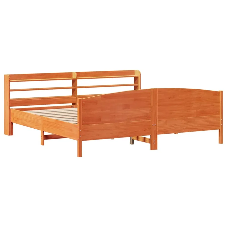 Cadre de lit sans matelas cire marron 200x200cm bois pin massif - 3