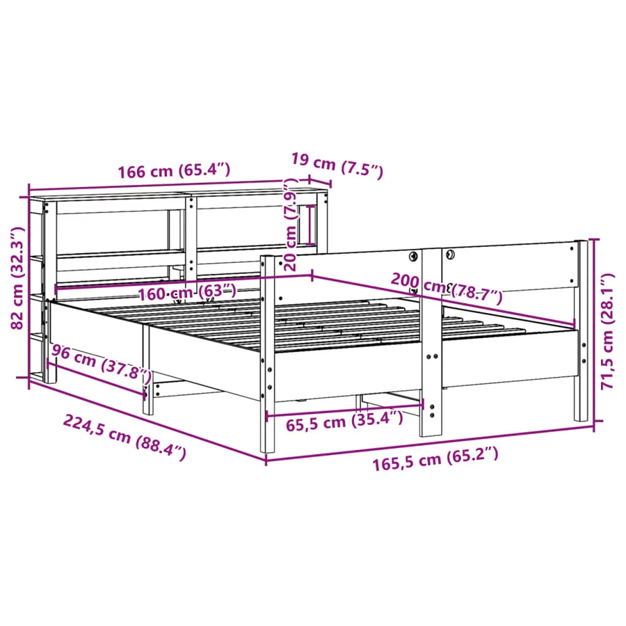 Cadre de lit sans matelas 160x200 cm bois massif de pin - 12