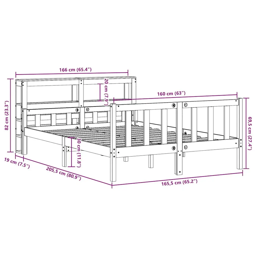 Cadre de lit sans matelas 160x200 cm bois massif de pin - 12