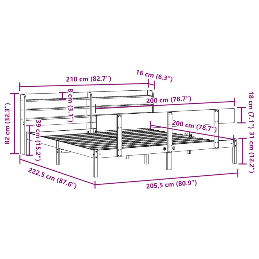 Cadre de lit sans matelas 200x200 cm bois massif de pin - 12
