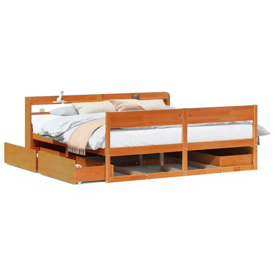 Cadre de lit sans matelas cire marron 200x200cm bois pin massif - 2